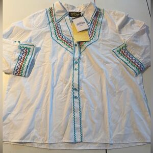 Bob Mackie NWT White Shirt with Multicolor Embroidery size 1x